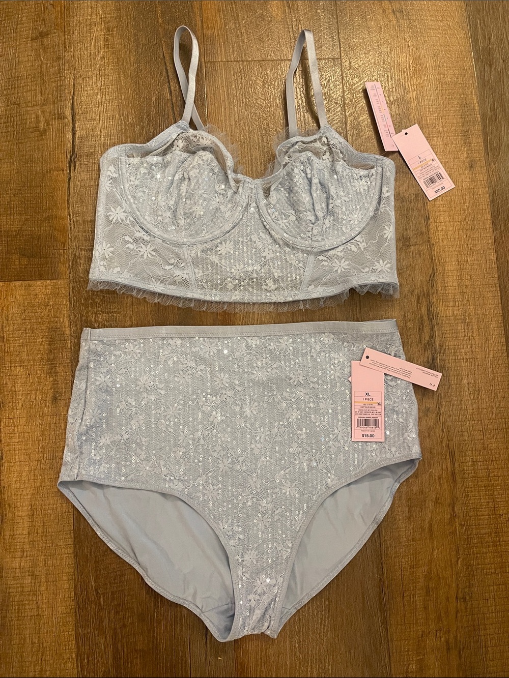 wild fable Light Blue Lace Longline Bralette & High Waist Brief Set